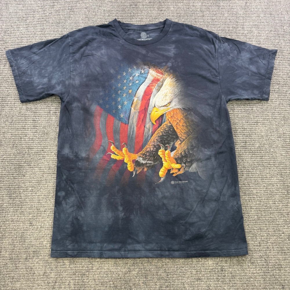The Mountain Bald Eagle American Flag Tie Dye T-Shirt Mens XL Grey Patriotic